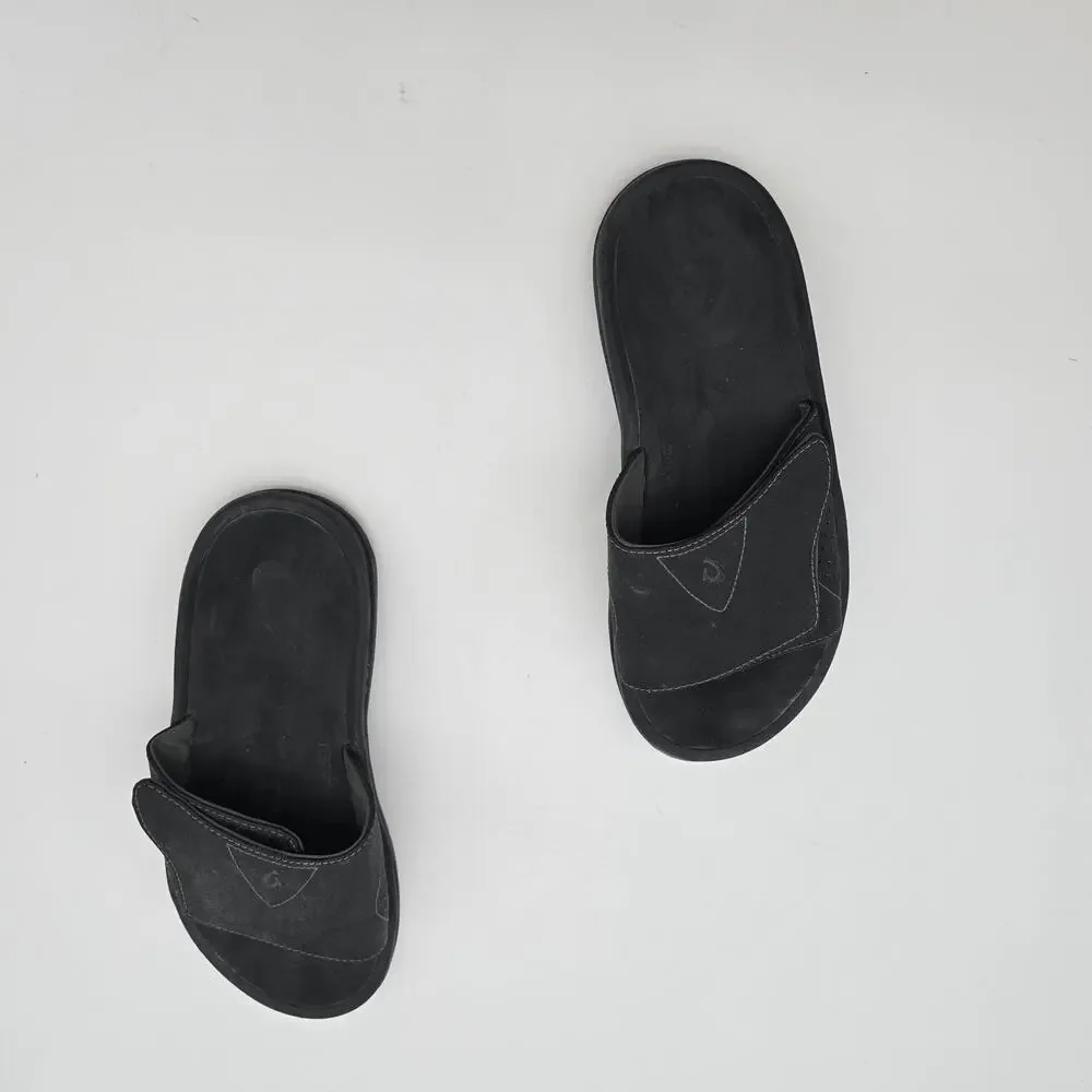 Olukai Sandals Mens 10 43 Black Nalu Slides Shoes Slip On Hook Loop Water